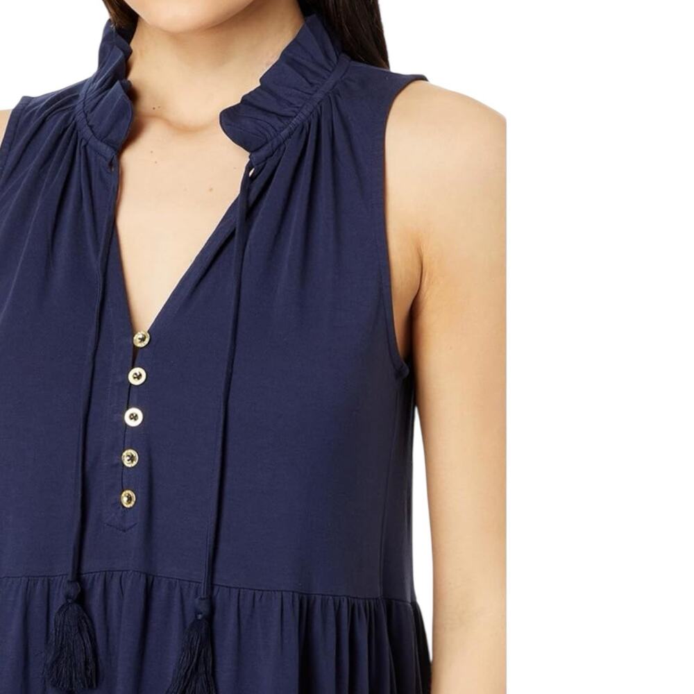 NWOT Lilly Pulitzer Malone Navy Blue Maxi Dress Size Small Tiered Tassel Boho - Picture 2 of 11